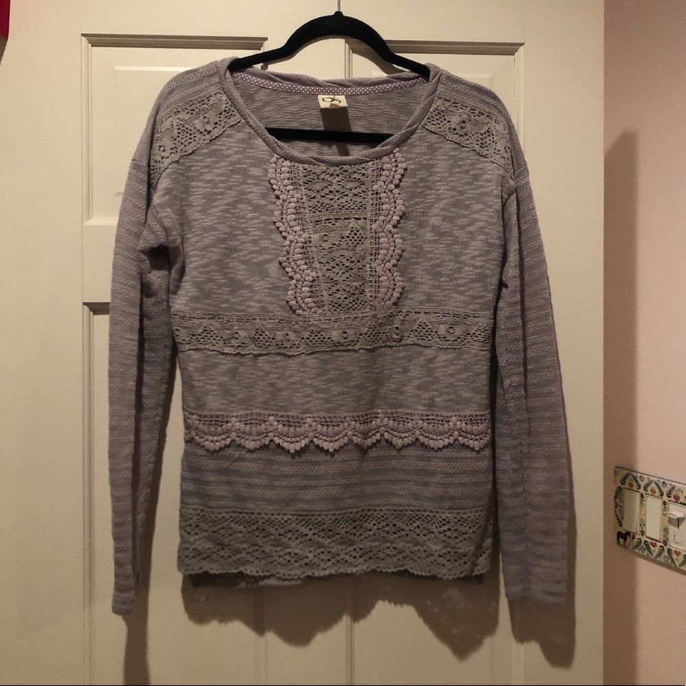 Anthropologie grey crocheted sweater
